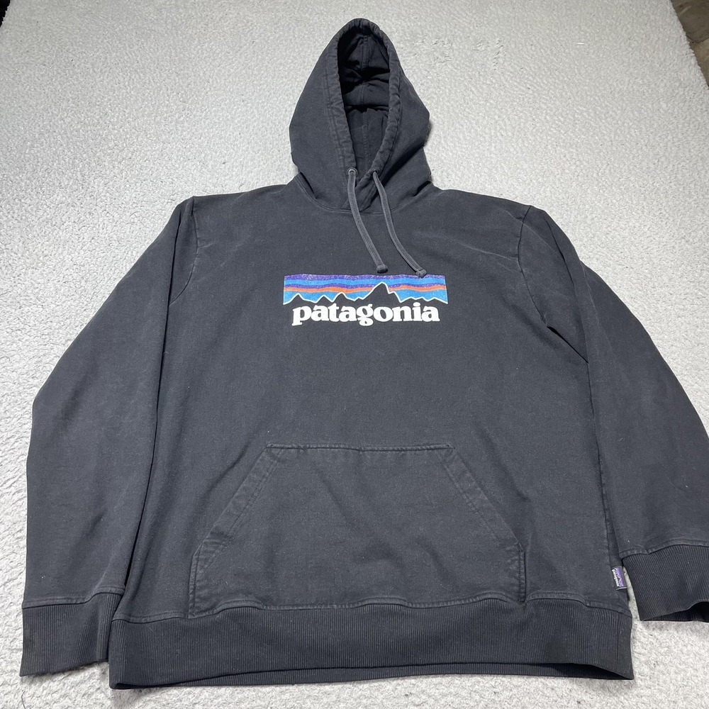 Patagonia Uprisal Hoodie Mens XL Black P-6 Logo Fleece‎ Sweatshirt Pullover